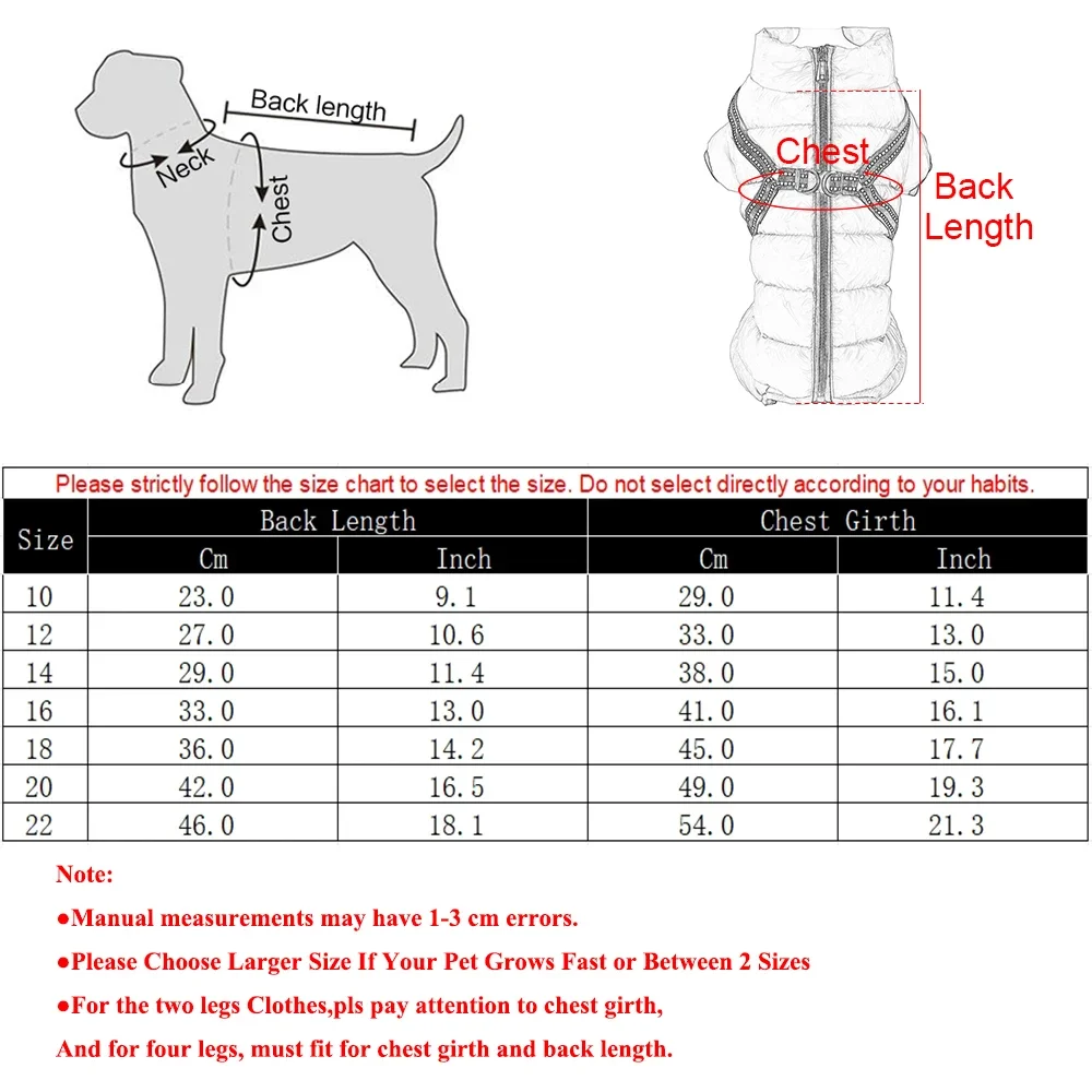 Perro wearing the warm jumpsuit with harness, front view