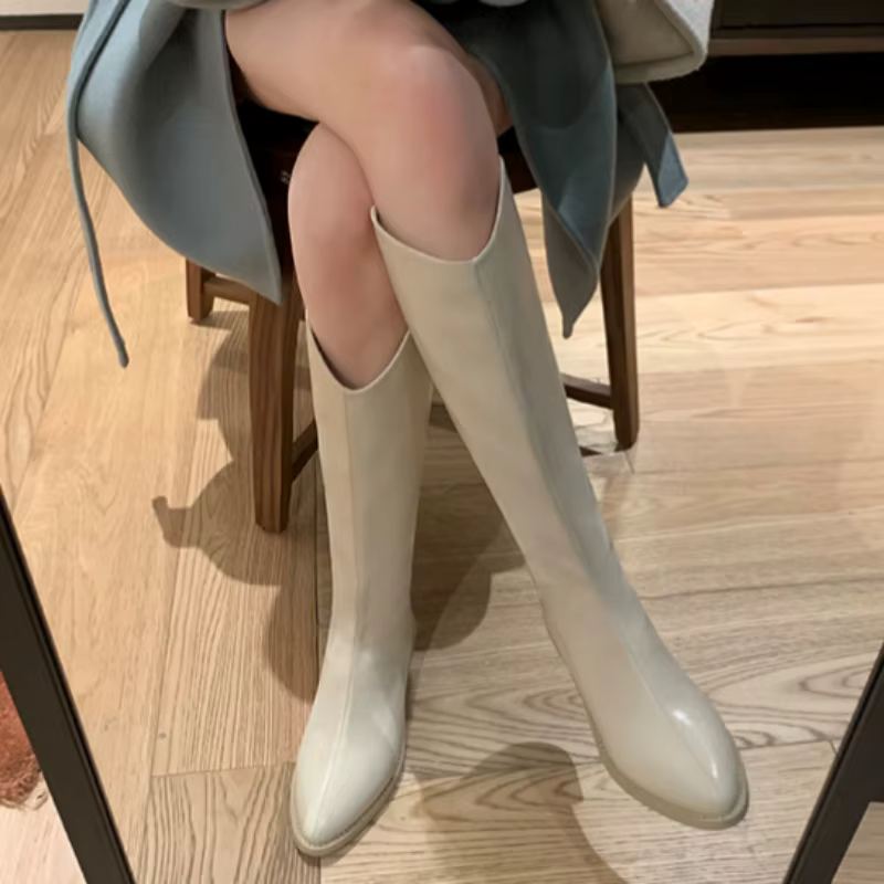 Botas de invierno de tacón medio hasta la rodilla con terciopelo - imagen 2