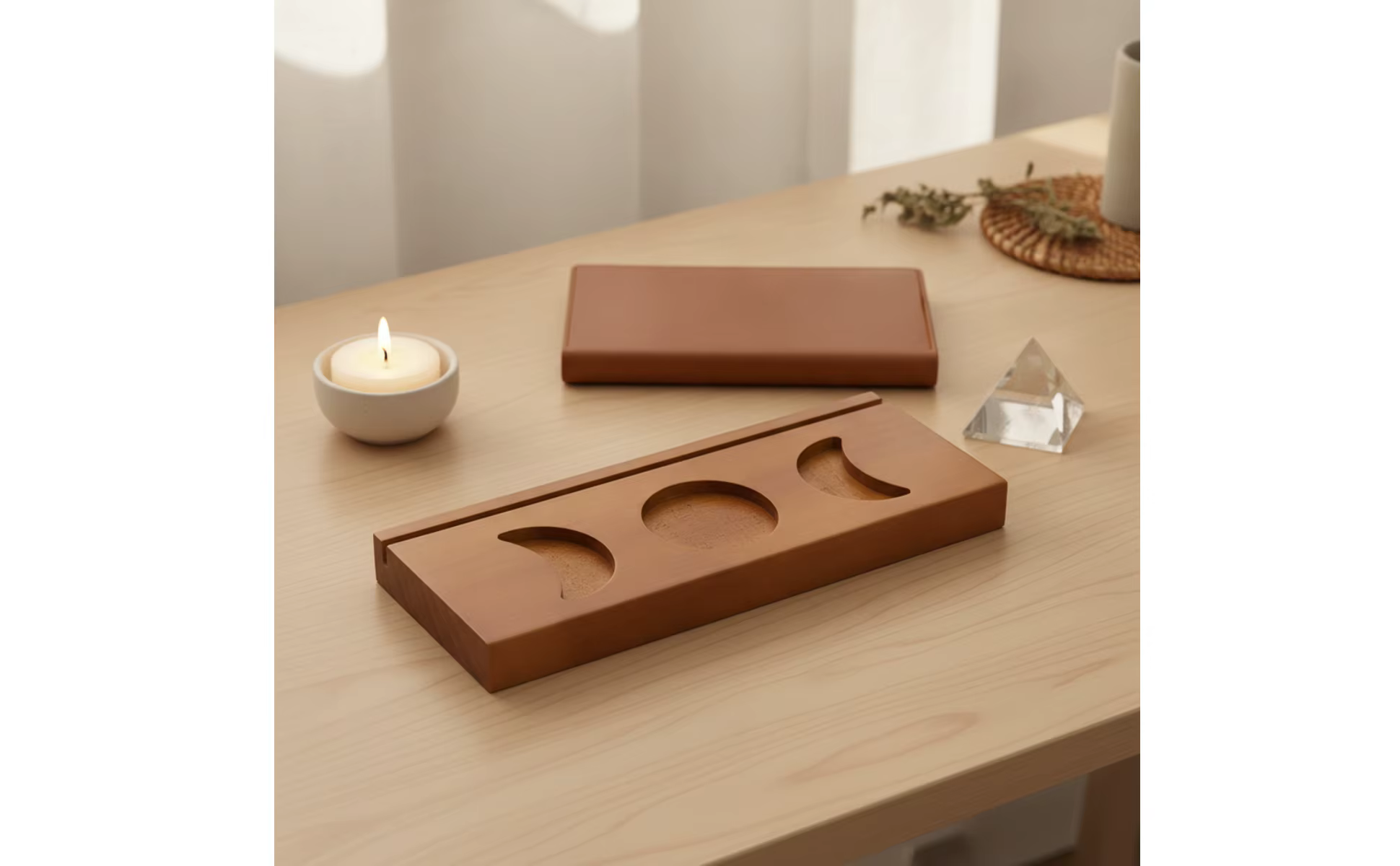 Soporte para tarjetas con ranuras de madera estable