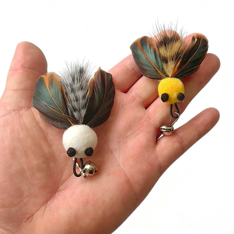 Juguete varita para gatos con plumas de abeja