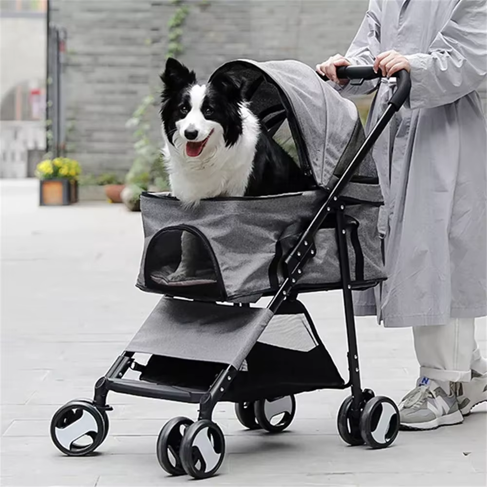 Carrito cochecito plegable para perros y gatos con ruedas y lluvia - imagen 3