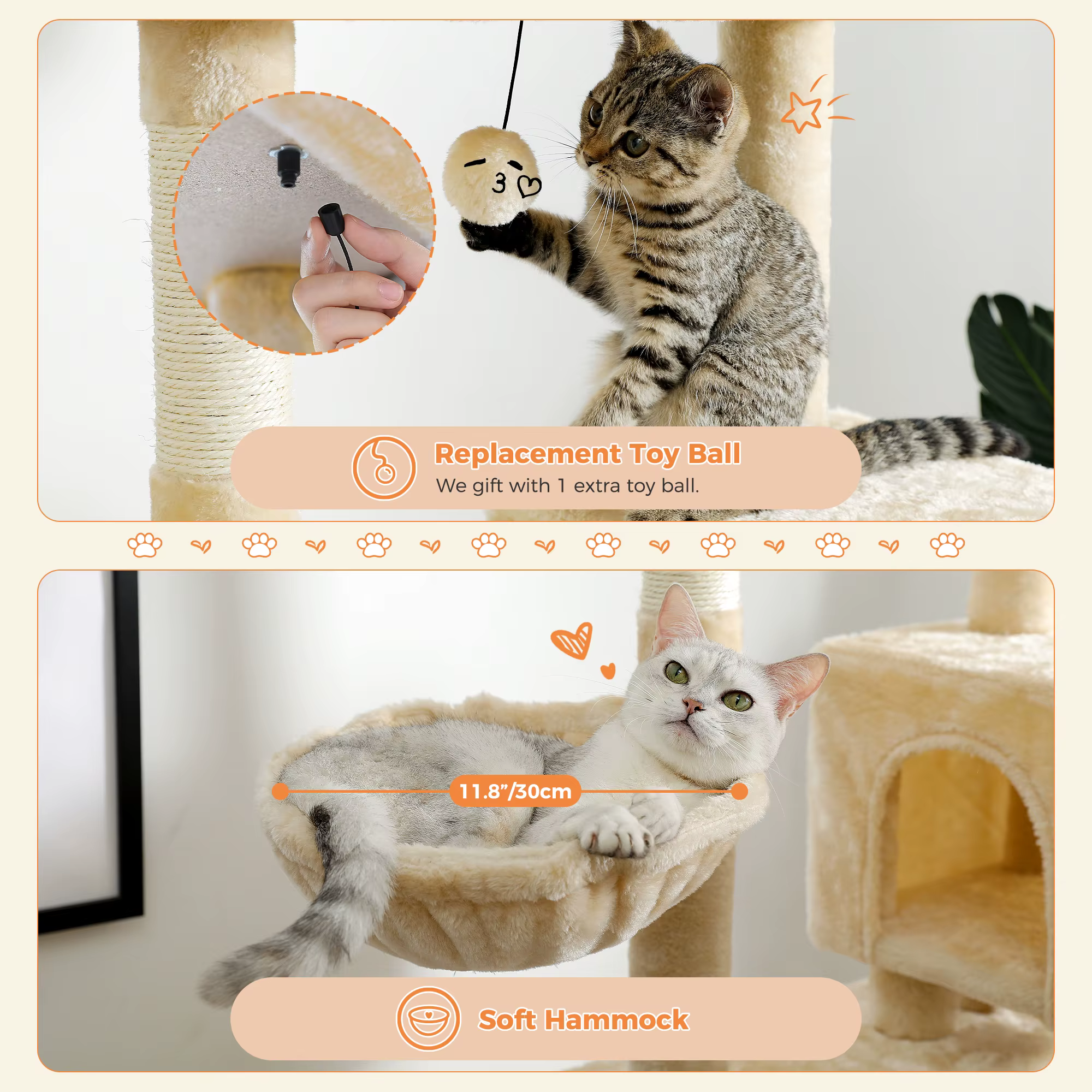 Árbol rascador multinivel para gatos con postes de sisal y hamaca - imagen 3