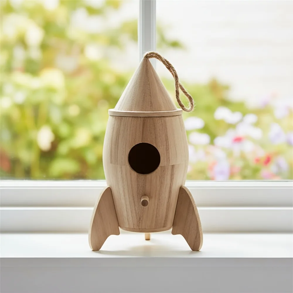 Caja de anidación colgante de madera natural para pájaros, nido - imagen 4