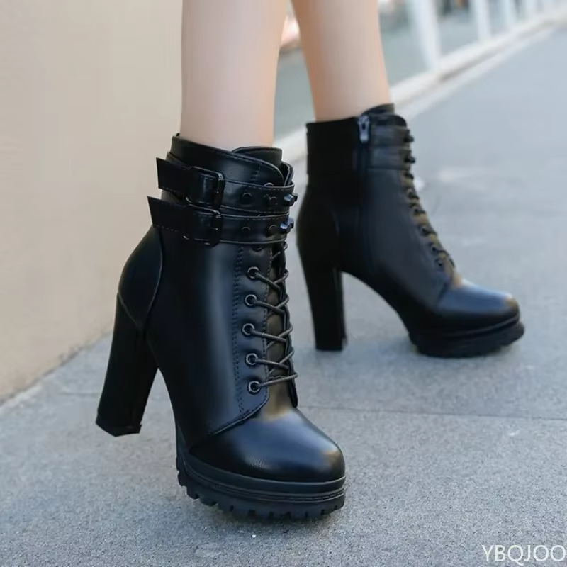 Botas cortas retro con cordones para mujer – Zapatos minimalistas y elegantes