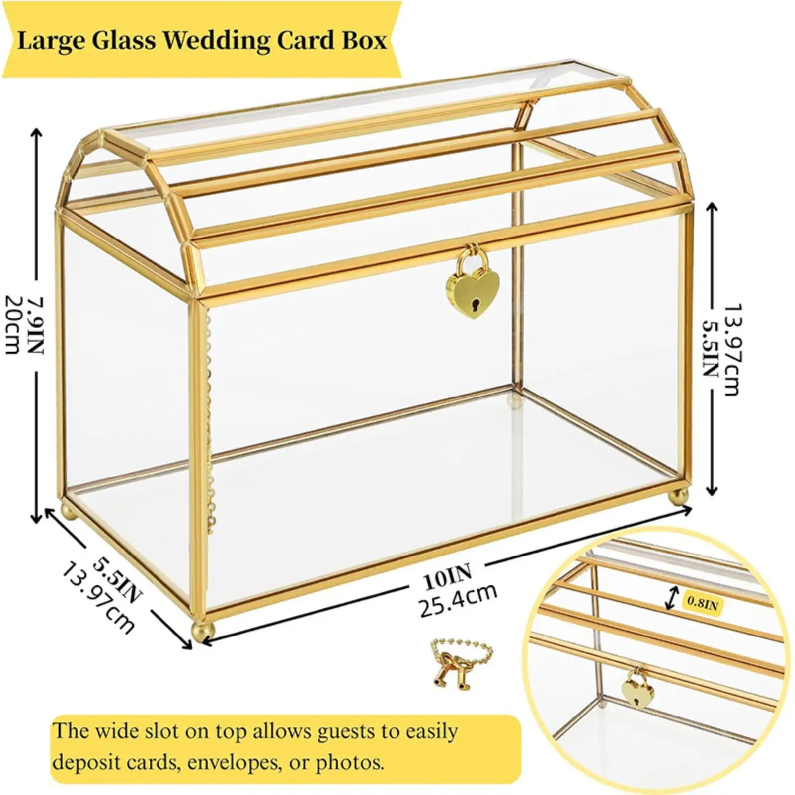Caja de cristal dorada con ranura y cerradura para tarjetas - imagen 3