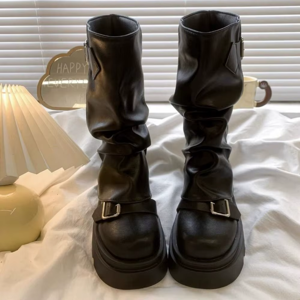 Botas moteras de mujer con plataforma y hebilla estilo punk - imagen 5
