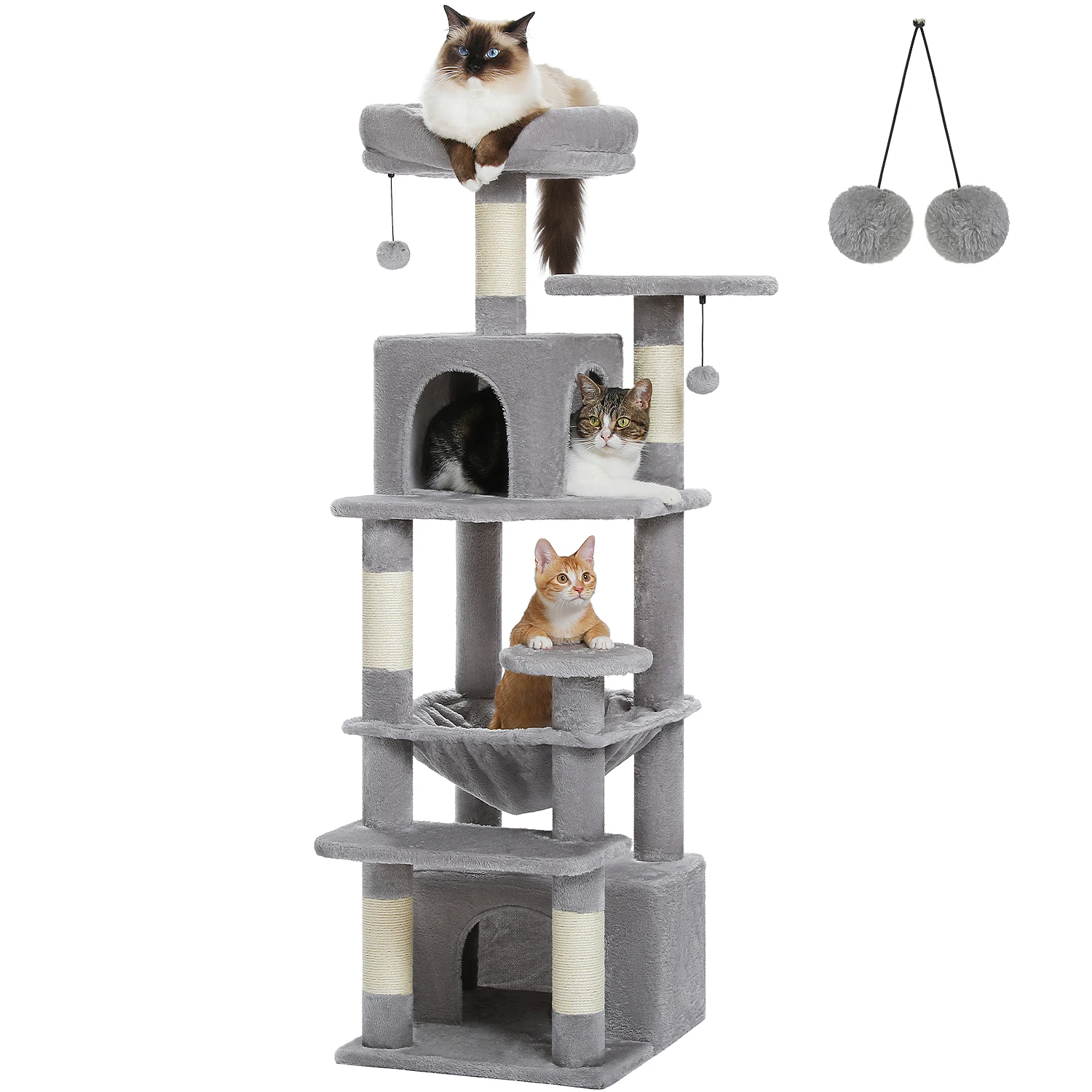 Árbol rascador para gatos con hamaca y pompon, torre de varios niveles - imagen 5