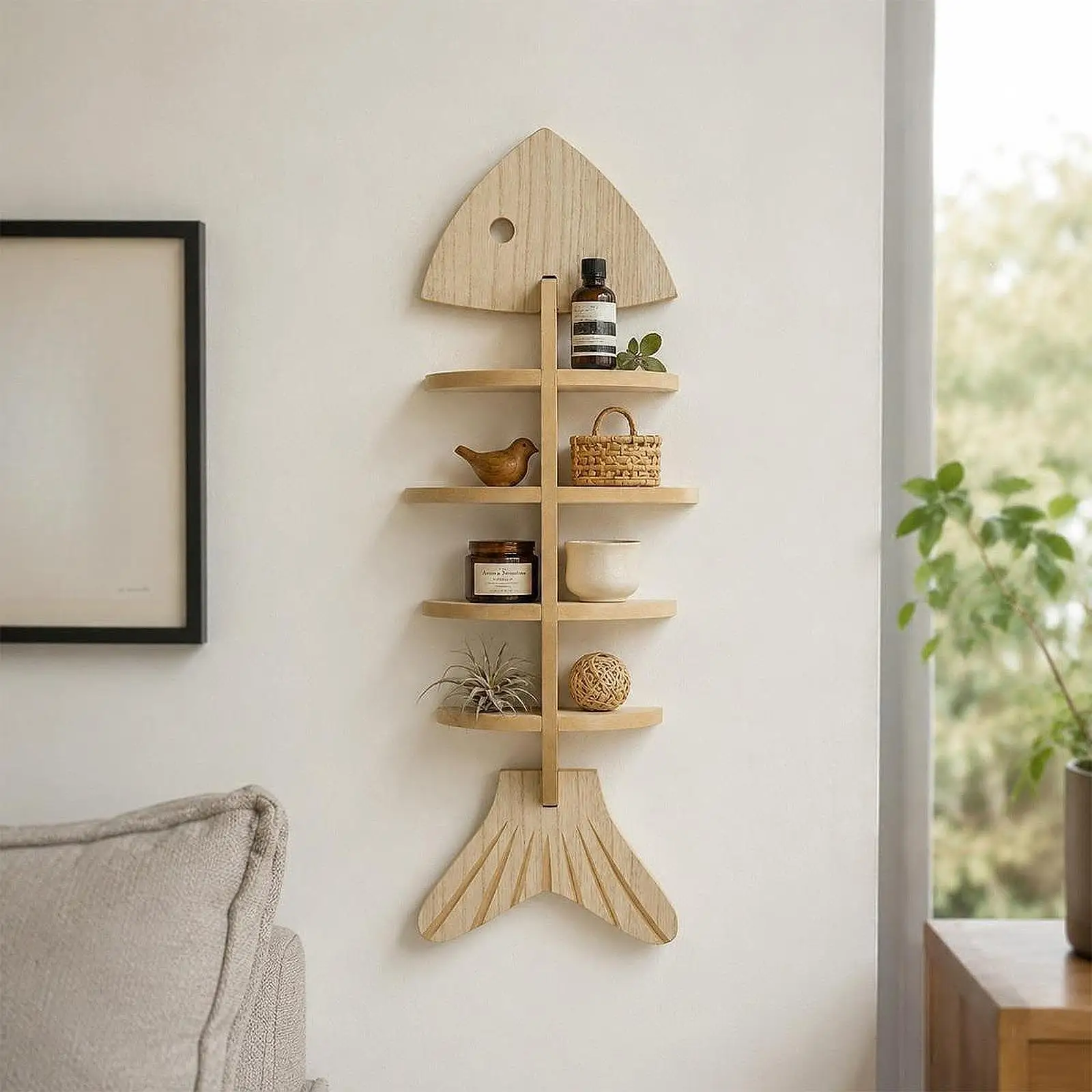 Estante de pared con forma de espina de pescado para gatos
