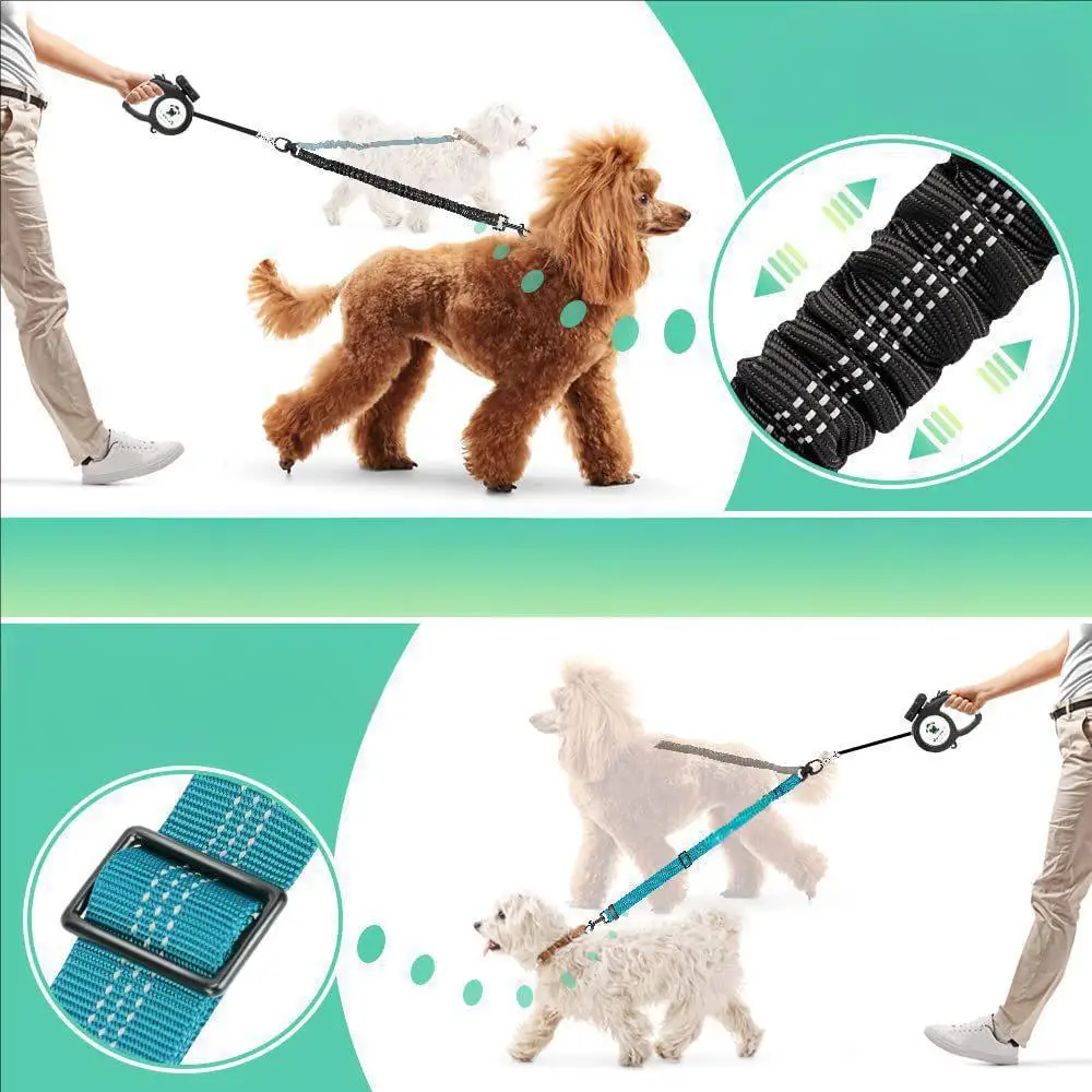 Correa elástica extensible doble para perros, cinturón y entrenamiento