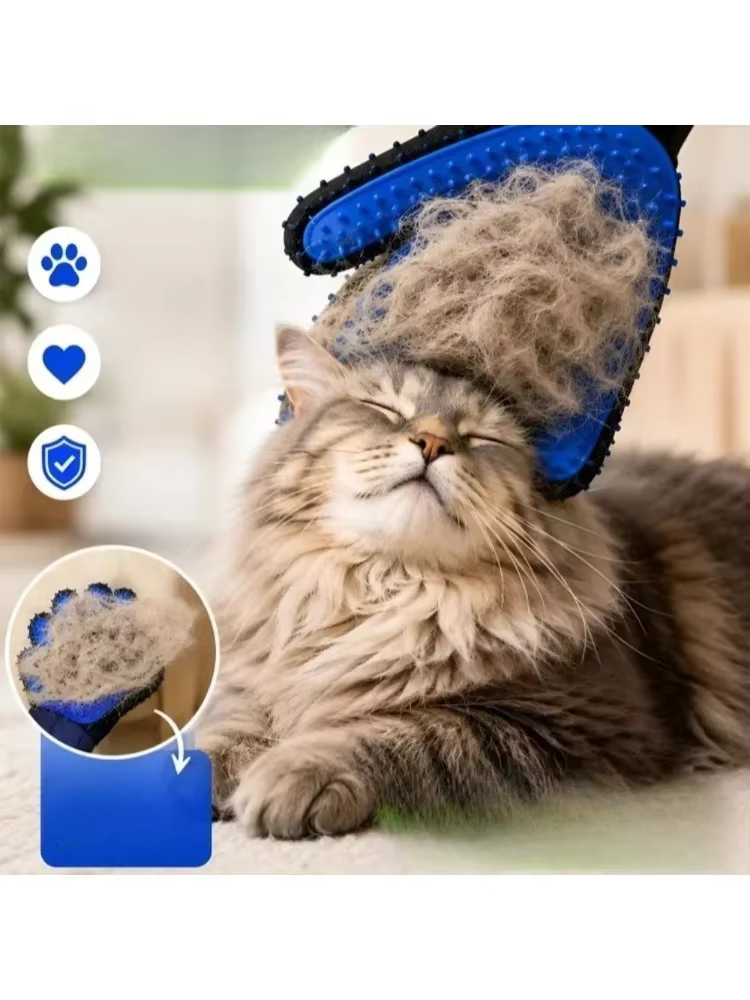 Guante de aseo azul para retirar pelo suelto de mascotas