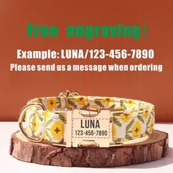 Collar personalizado para perro con flores píxeles y grabado