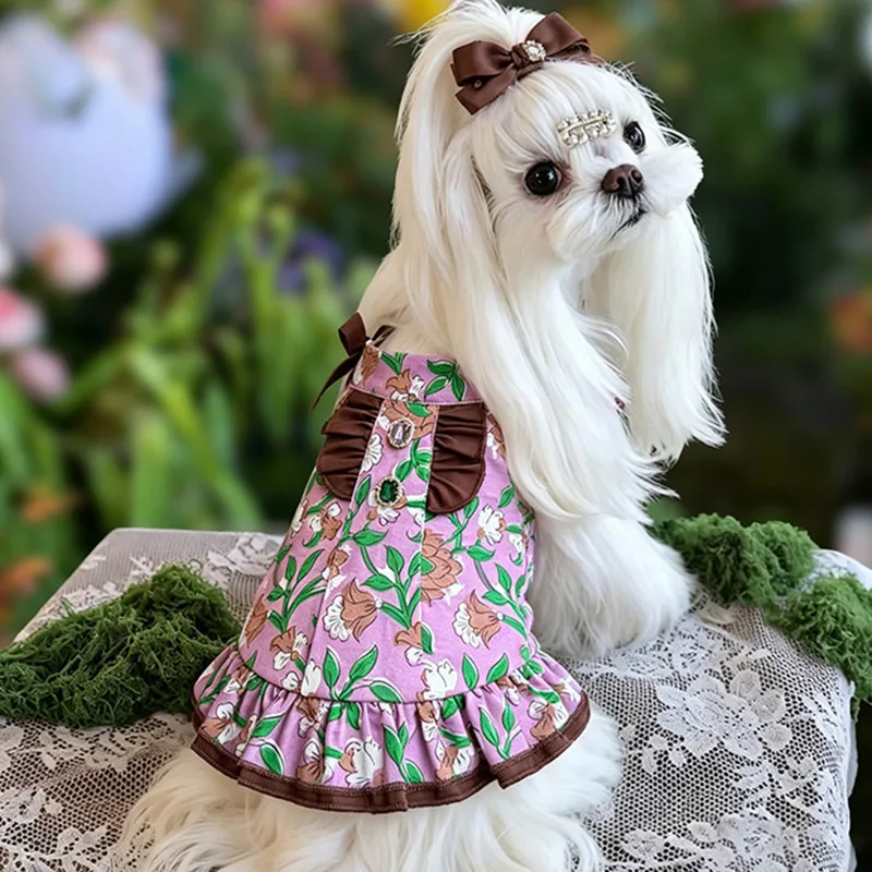 Vestido floral de princesa para perros pequeños, con lazo y volantes - imagen 5