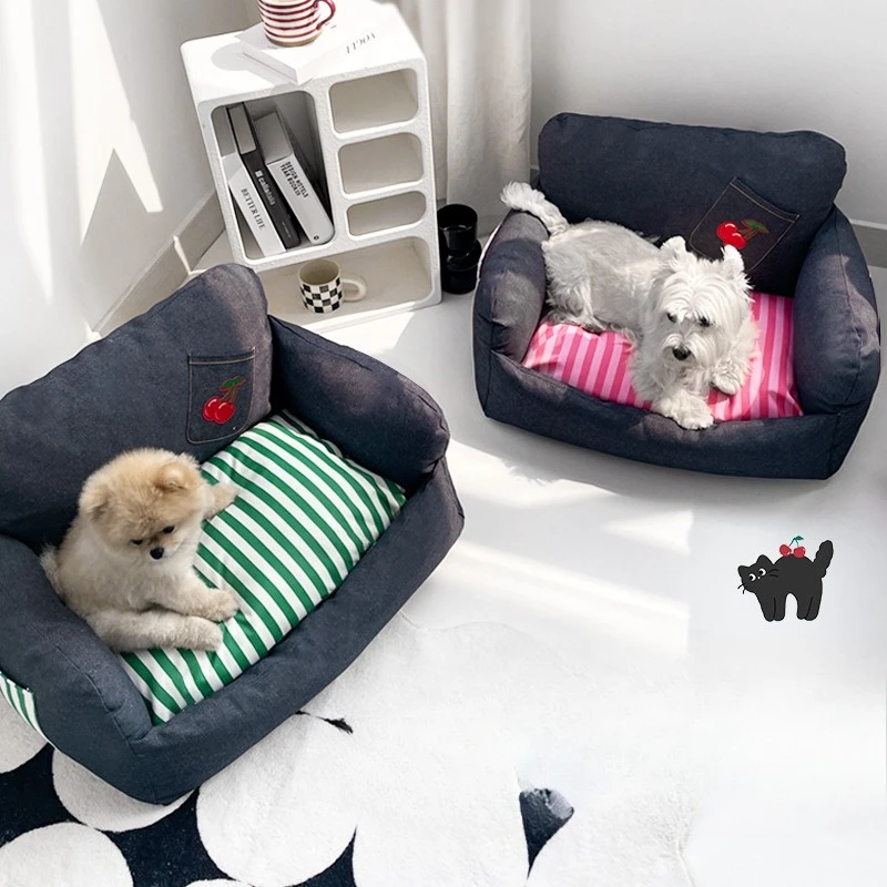 Cama sofá rayas para perros pequeños y gatos