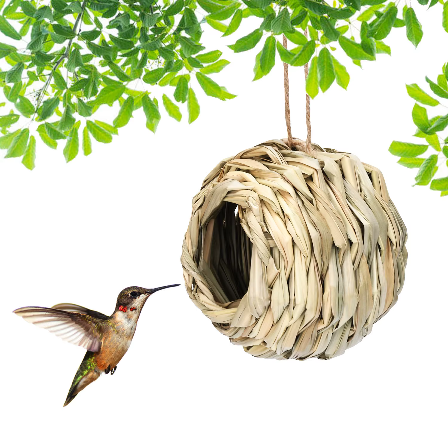 Nido de pájaros de hierba colgante decorativo para exteriores para aves - imagen 4