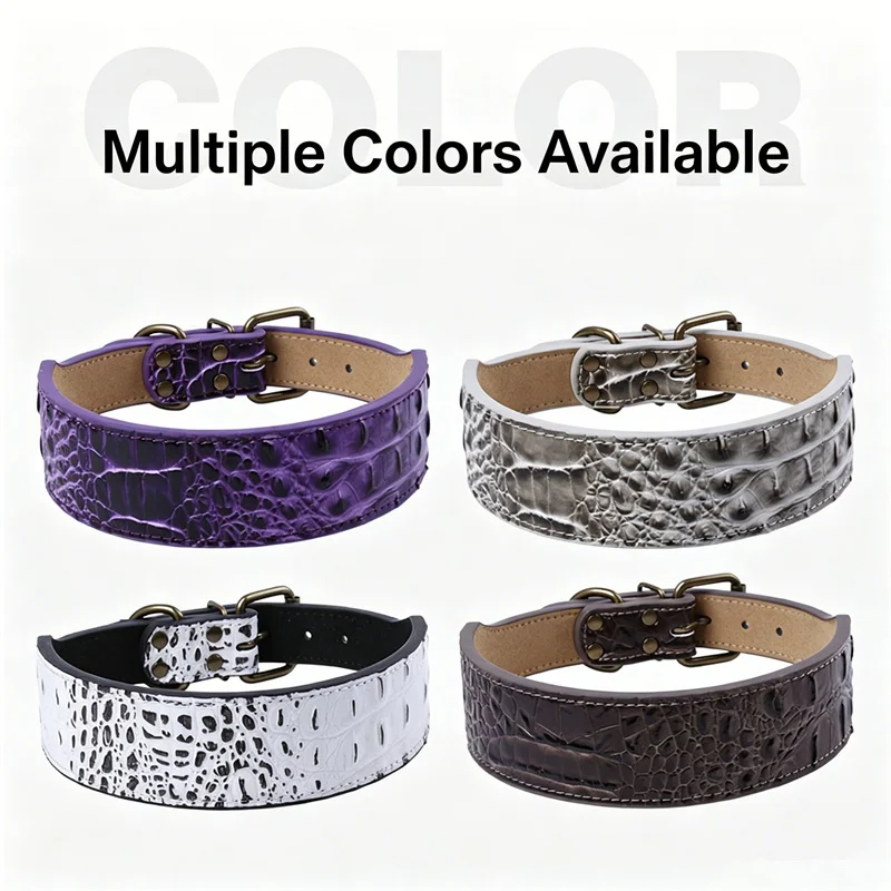 Collar acolchado ancho para perro con diseño cocodrilo y hebilla metal - imagen 5