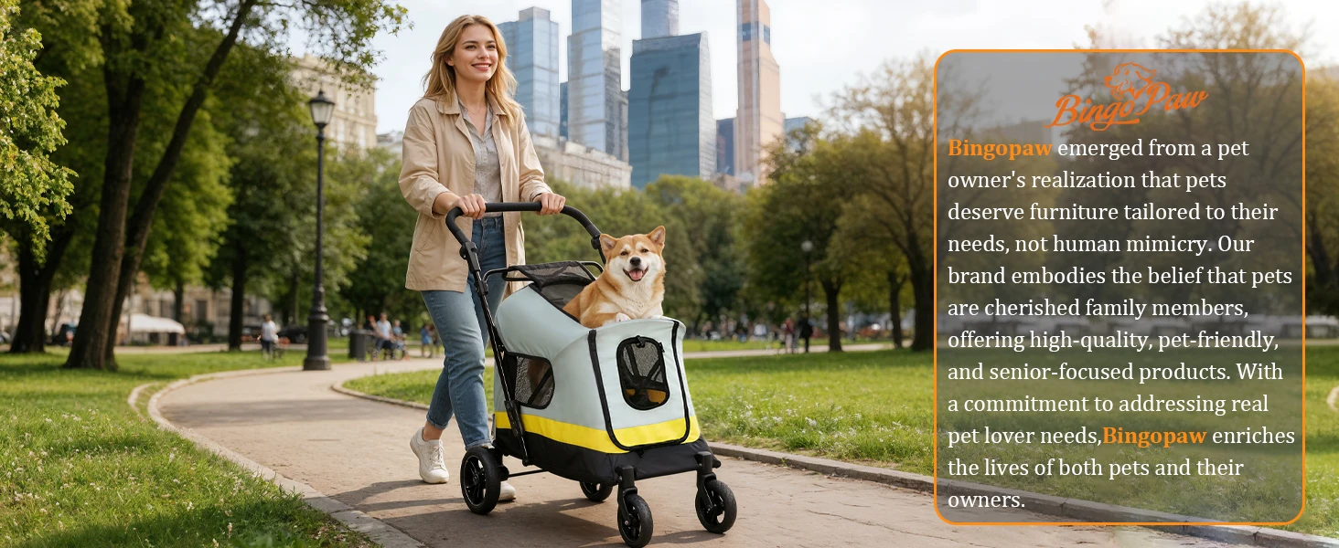 Carrito de paseo para perros con doble entrada y diseño plegable