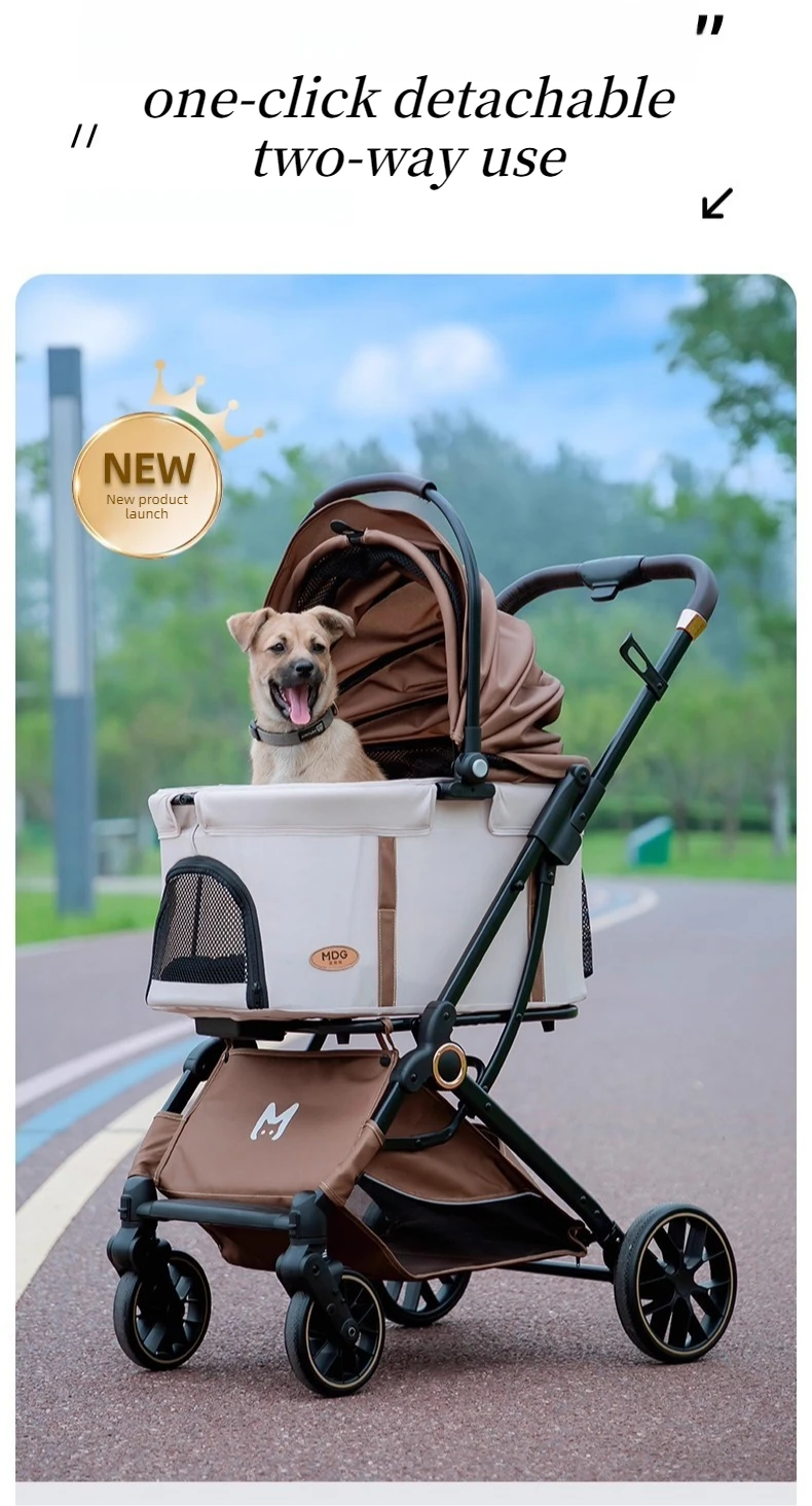 Cochecito para mascotas plegable con estructura metálica y ruedas todoterreno