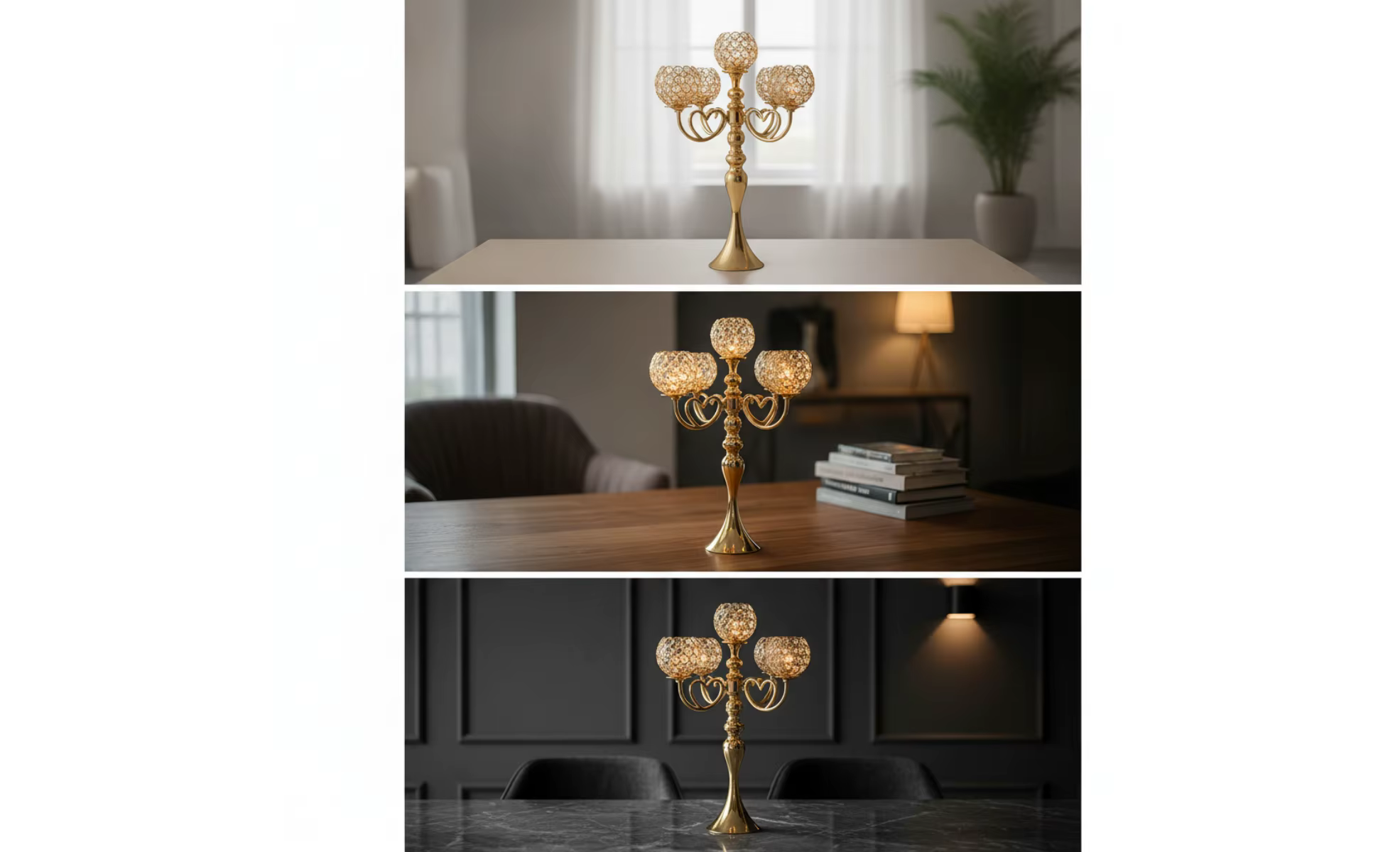 Candelabro con cuentas de cristal y cinco brazos electrochapado