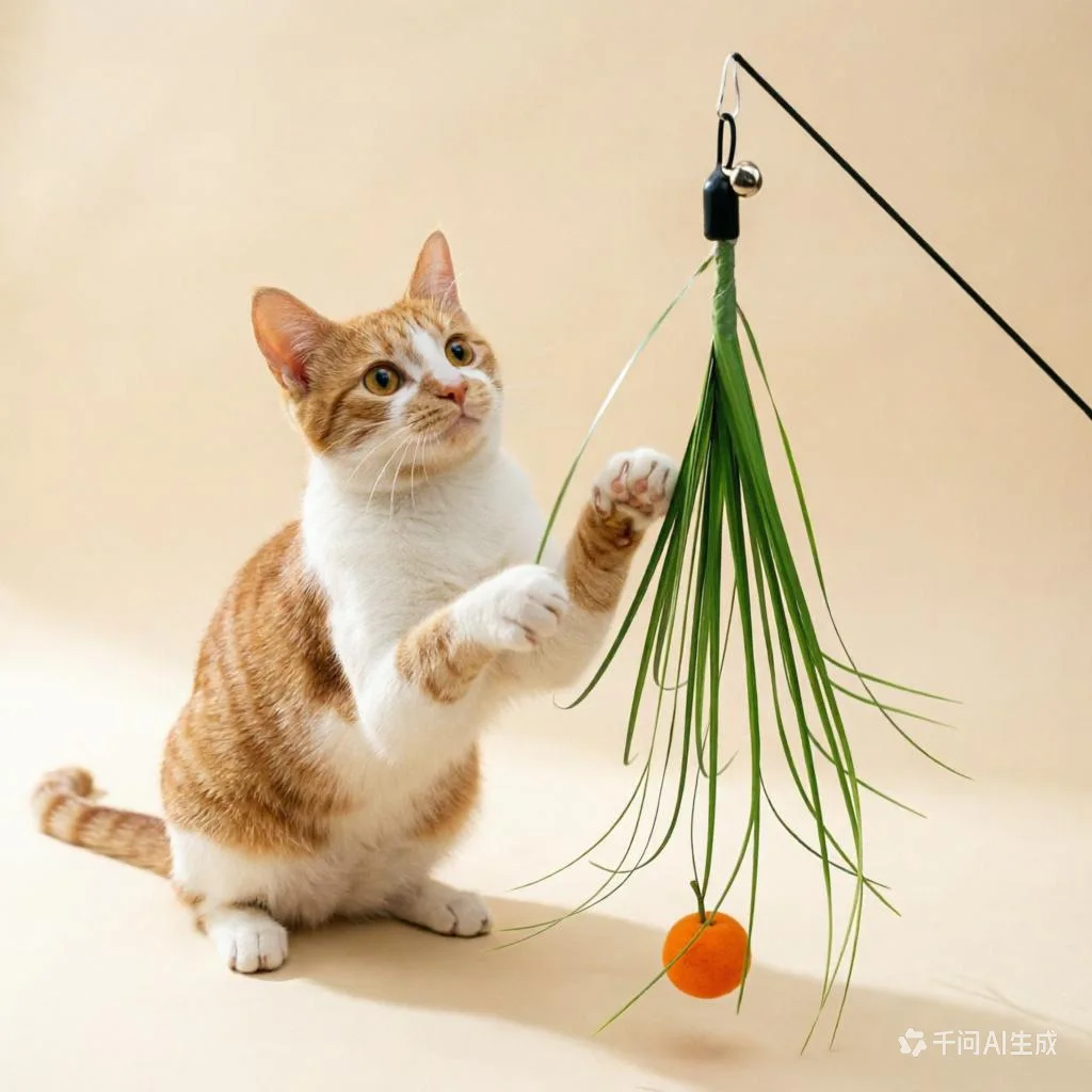 Juguete interactivo para gatos con borla de hierba artificial - imagen 3