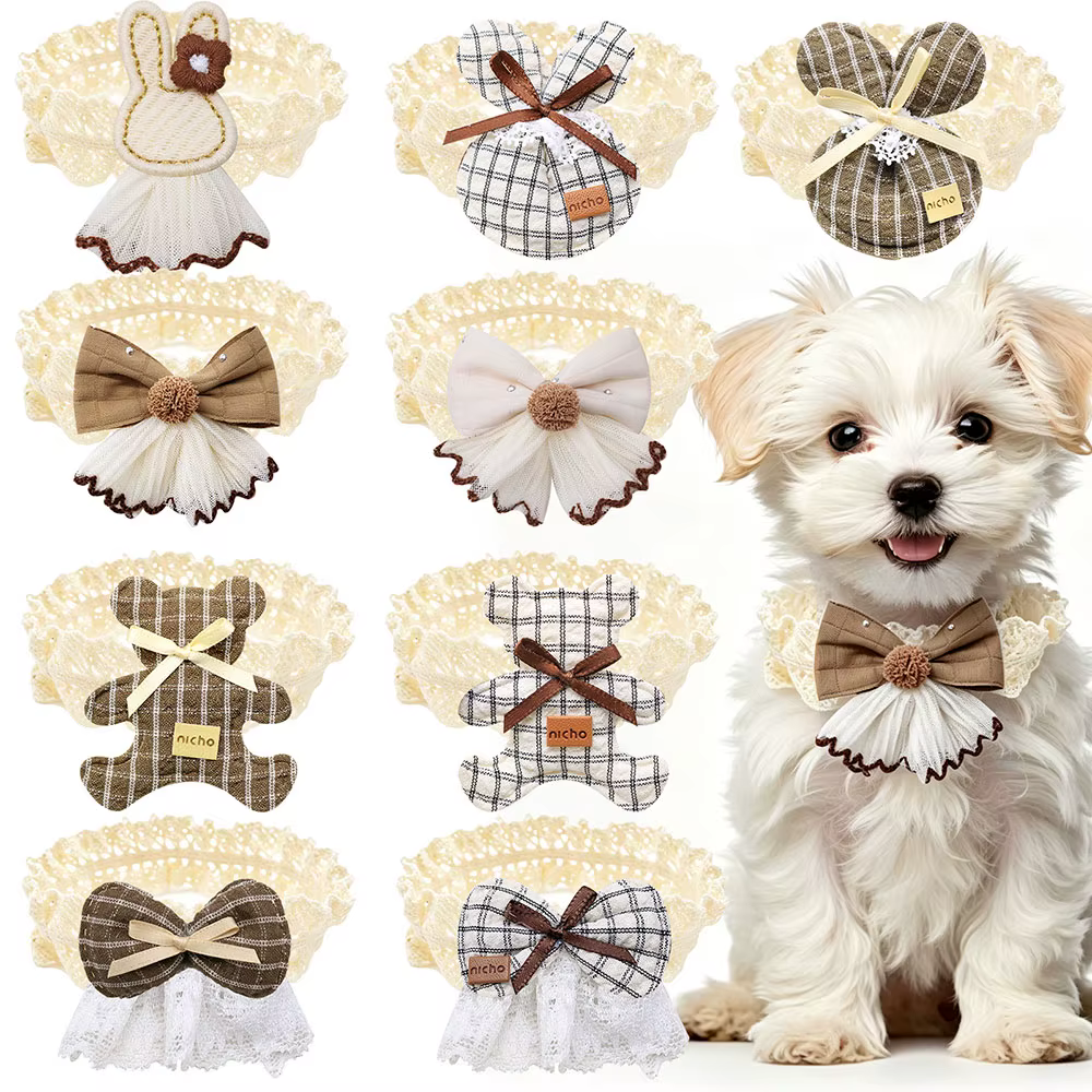 Lazos de encaje para perro: corbatas elásticas a cuadros - imagen 3