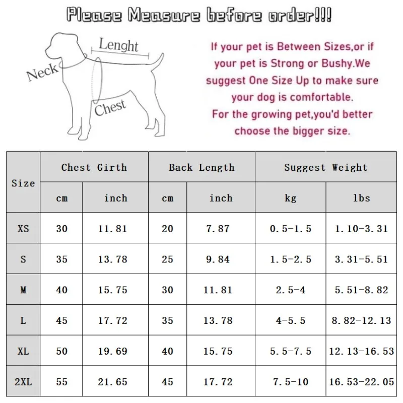 Guía de tallas para chaleco canino