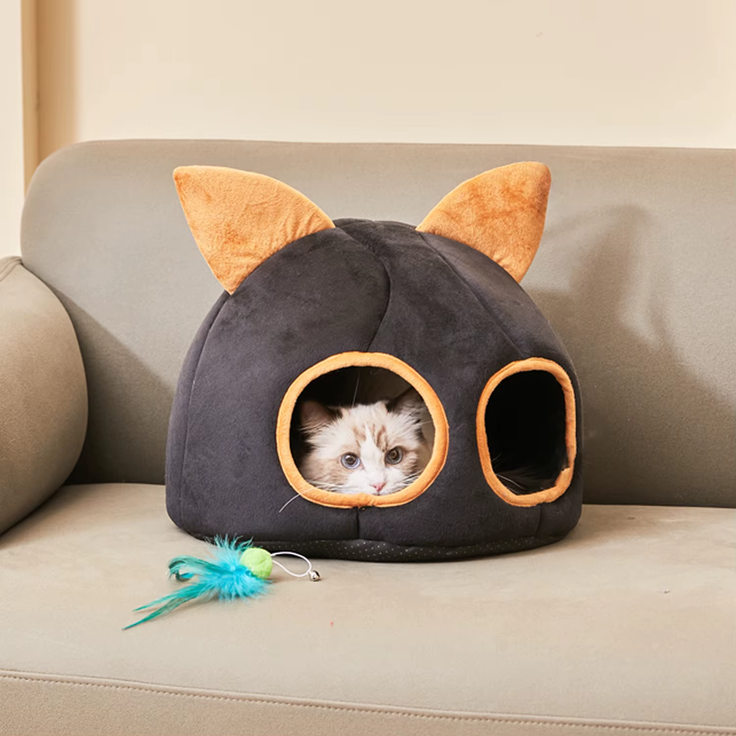 Cama nido cálida de invierno para gatos pequeños, cesta redonda - imagen 3