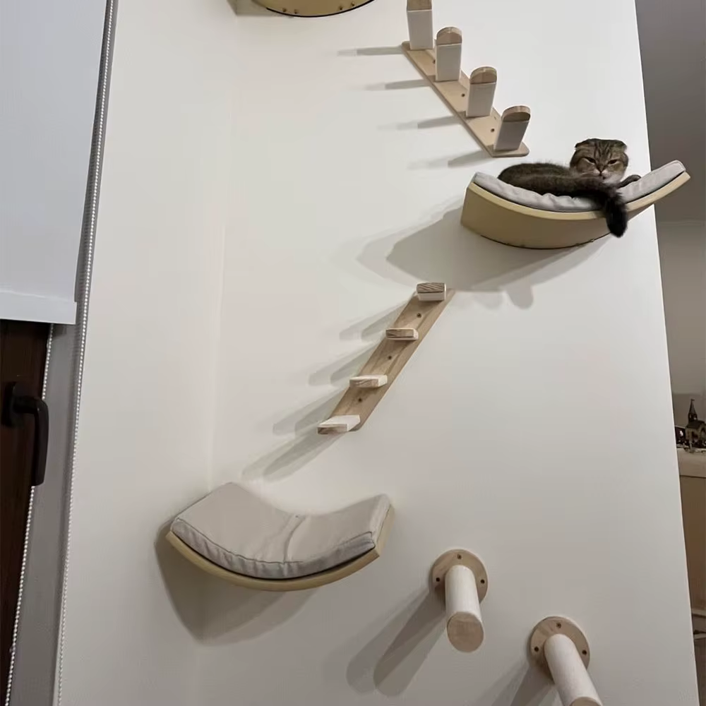 Mueble rascador de pared para gatos madera, sisal y hamaca - imagen 2