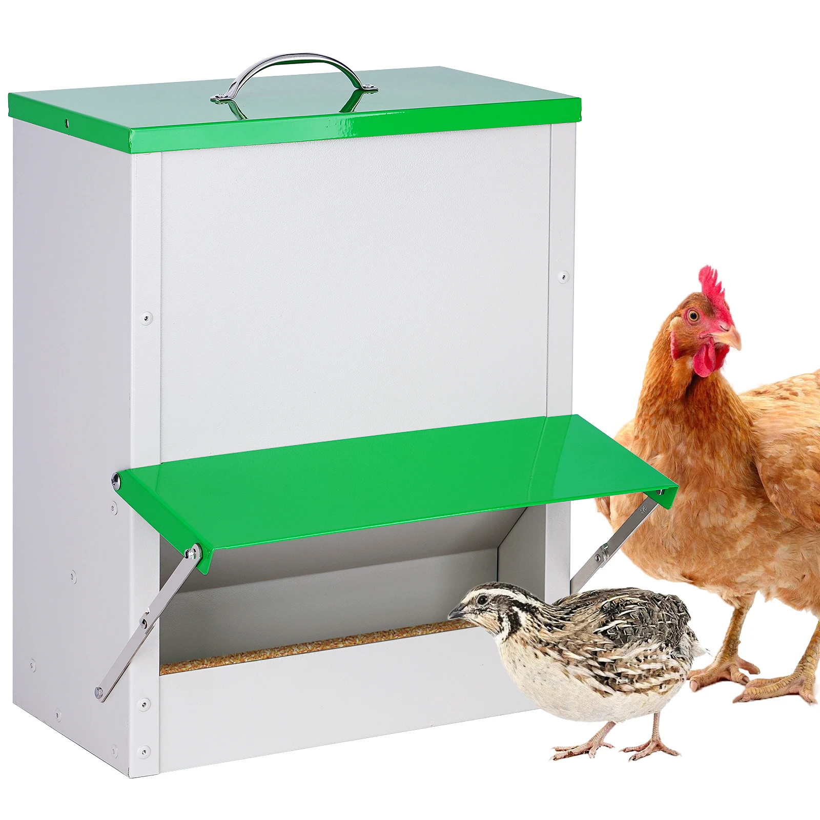Comedero acero inoxidable para pollos y aves de corral con tapa abatible - imagen 4