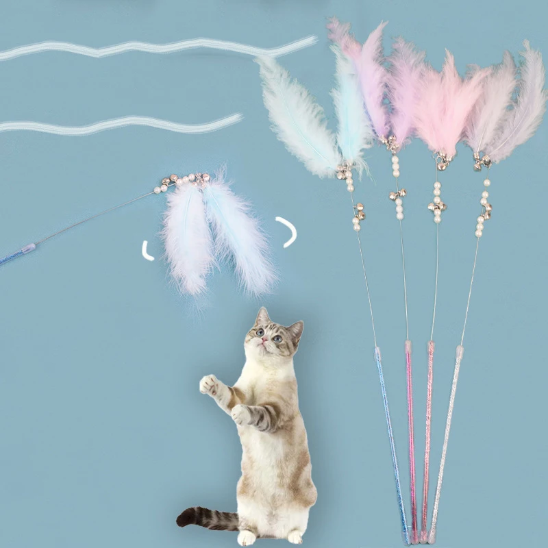 Palo interactivo con plumas para gatos
