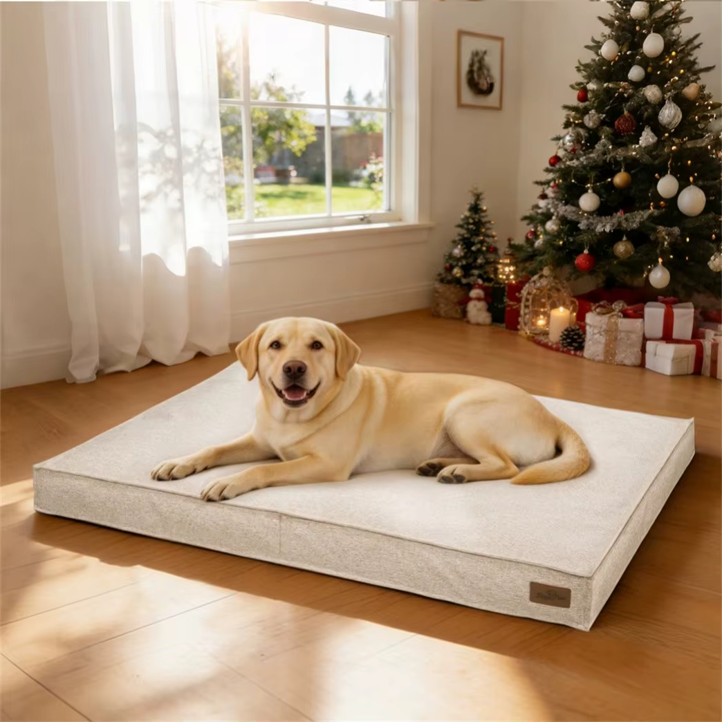 Cama para perro grande con funda de lino lavable y base antiesrés - imagen 4