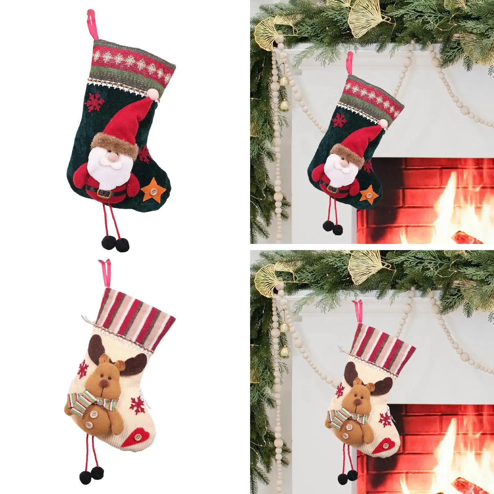 Colgante de calcetín navideño mostrado en contexto de salón