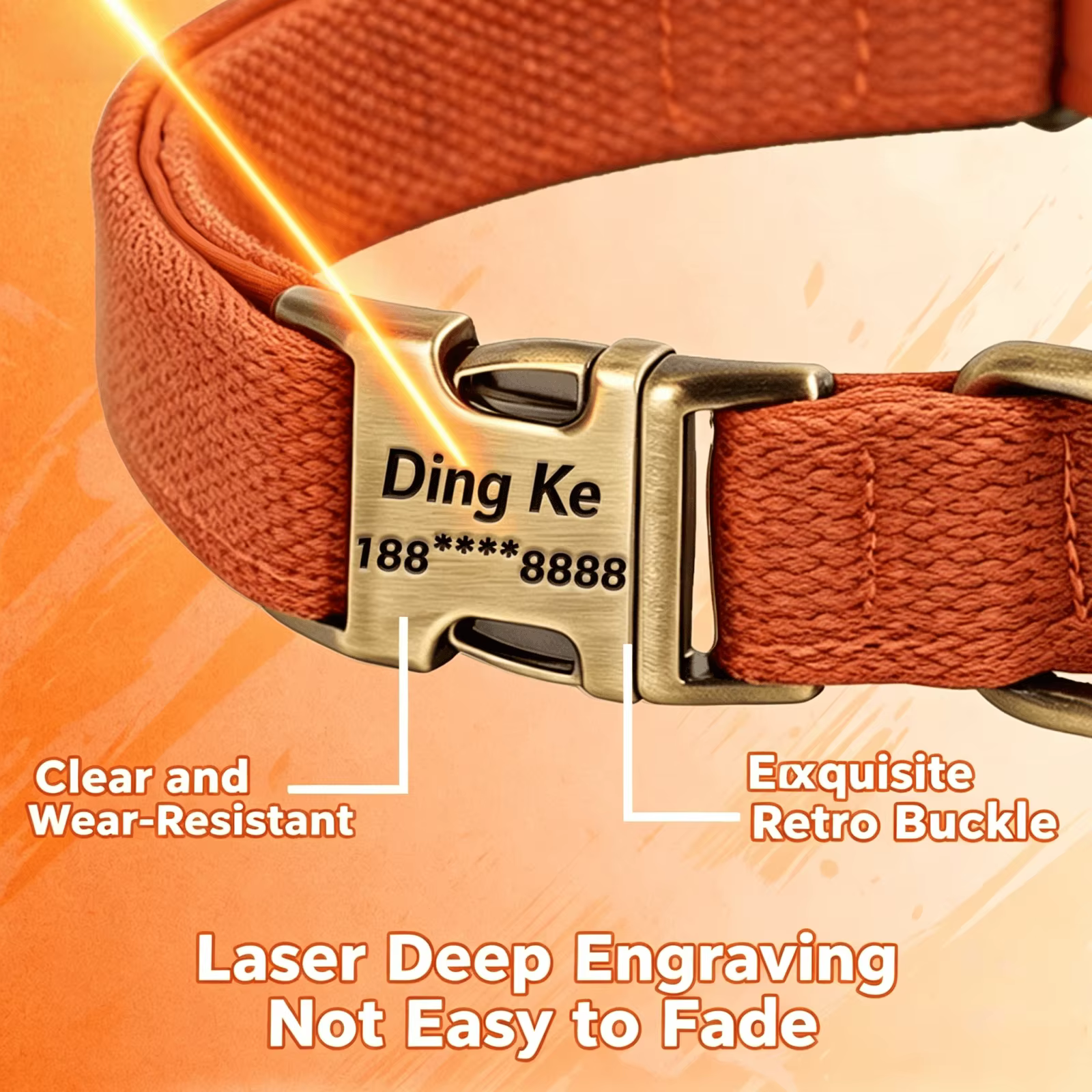 Collar para perro con placa ID y correa personalizable en PU para Pug - imagen 3