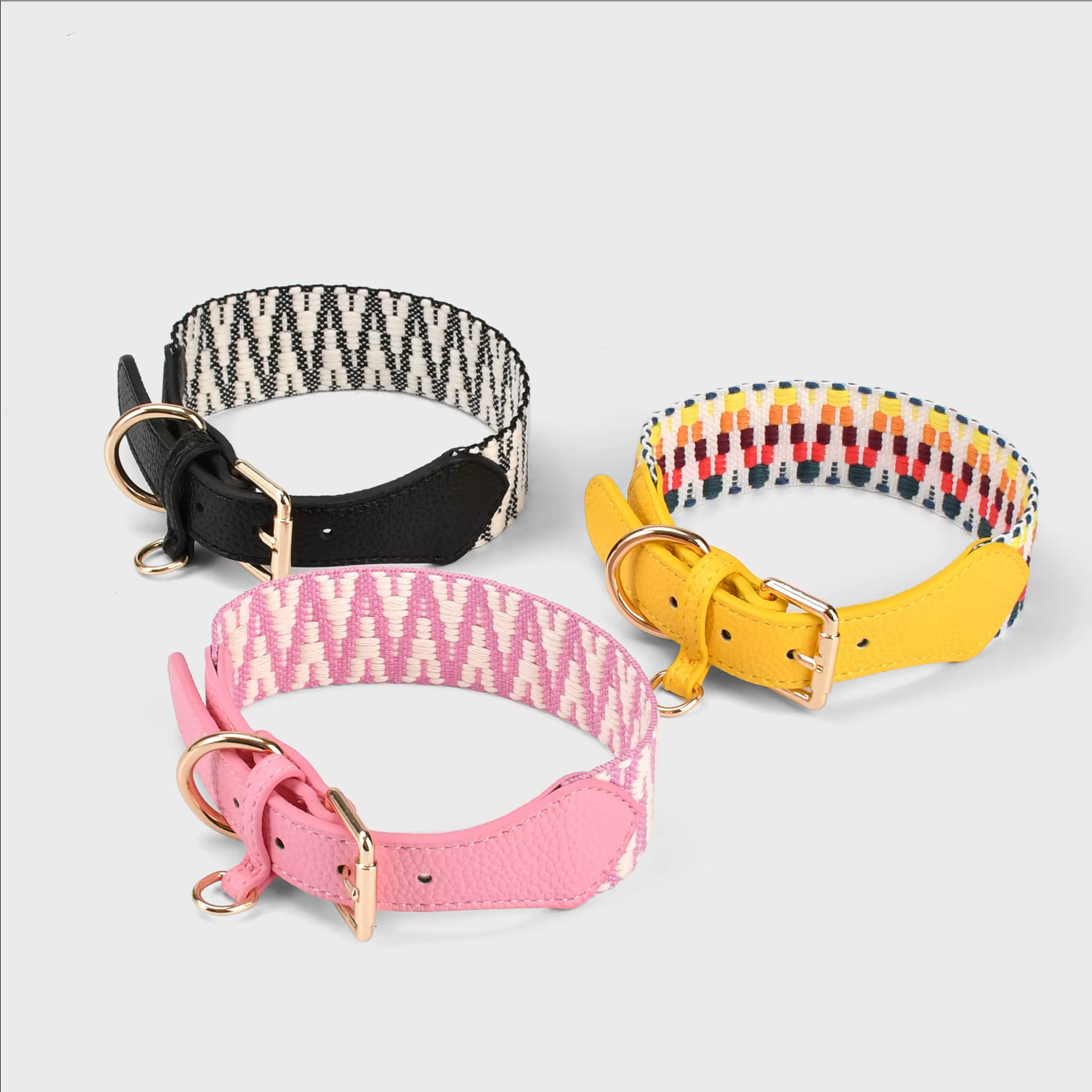 Collar y correa para perro de tela jacquard con ribete de cuero - imagen 5