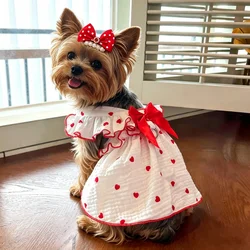 Vestido para perro con lazo y corazón, pinzas para pelo verano
