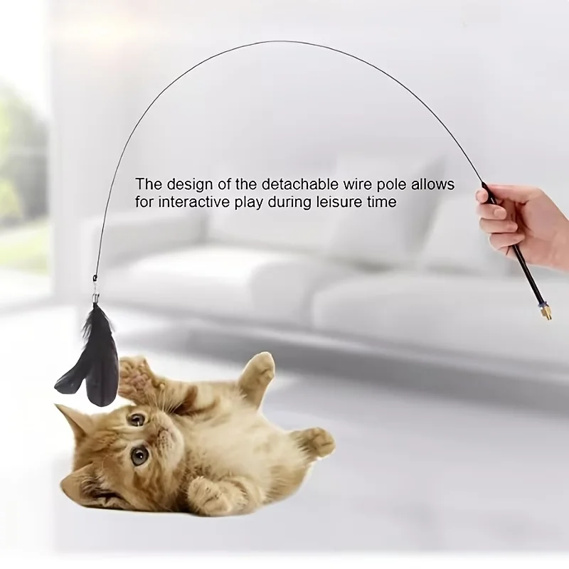 Varita juguete para gatos con plumas artificiales y base de succión - imagen 3