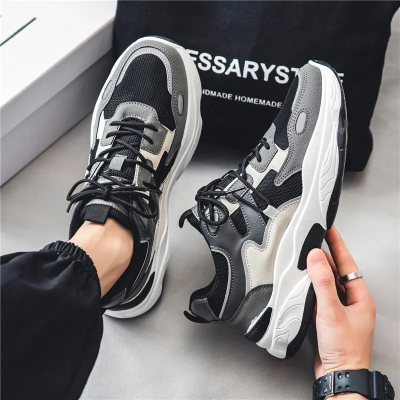 Zapatillas deportivas hombre con cordones, transpirables y suela gruesa