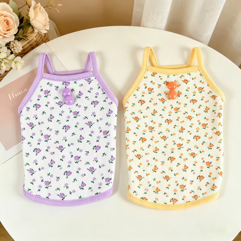 Camiseta de tirantes floral para verano – Perro pequeño y gato - imagen 4