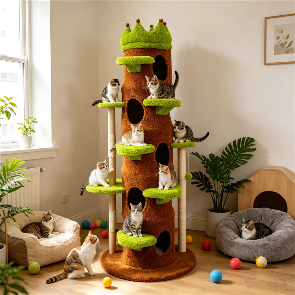 Árbol rascador XXL alto para gatos – Casita y juegos - imagen 5