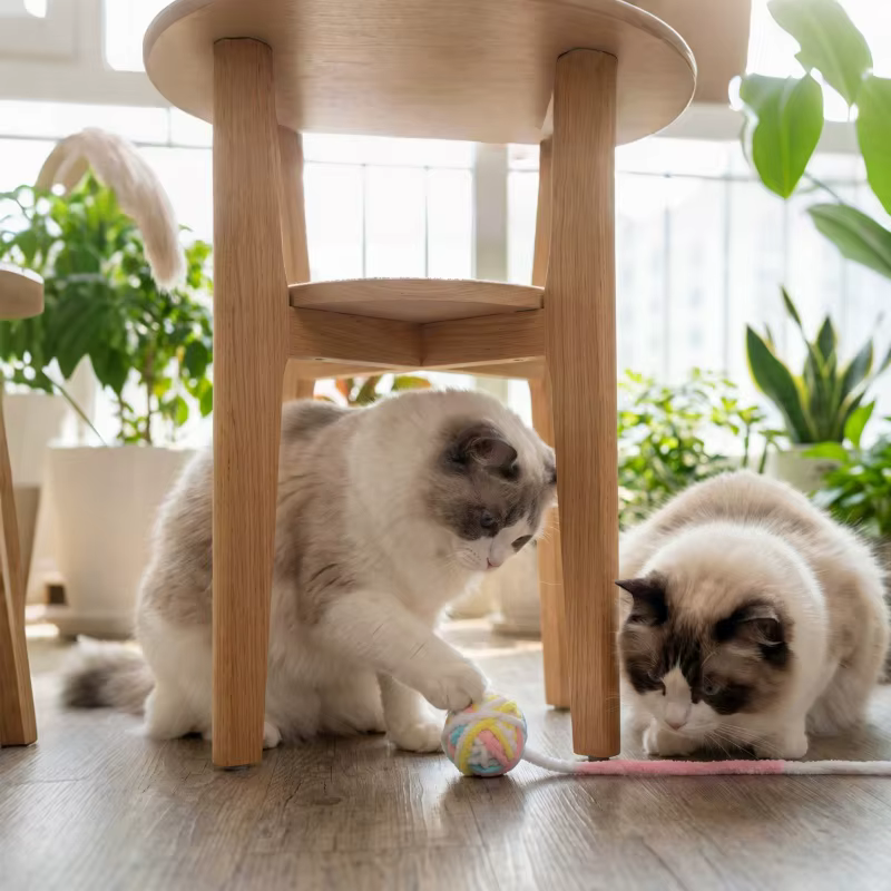 Pelotas interactivas para gatos con campana y lana, juego interior - imagen 4