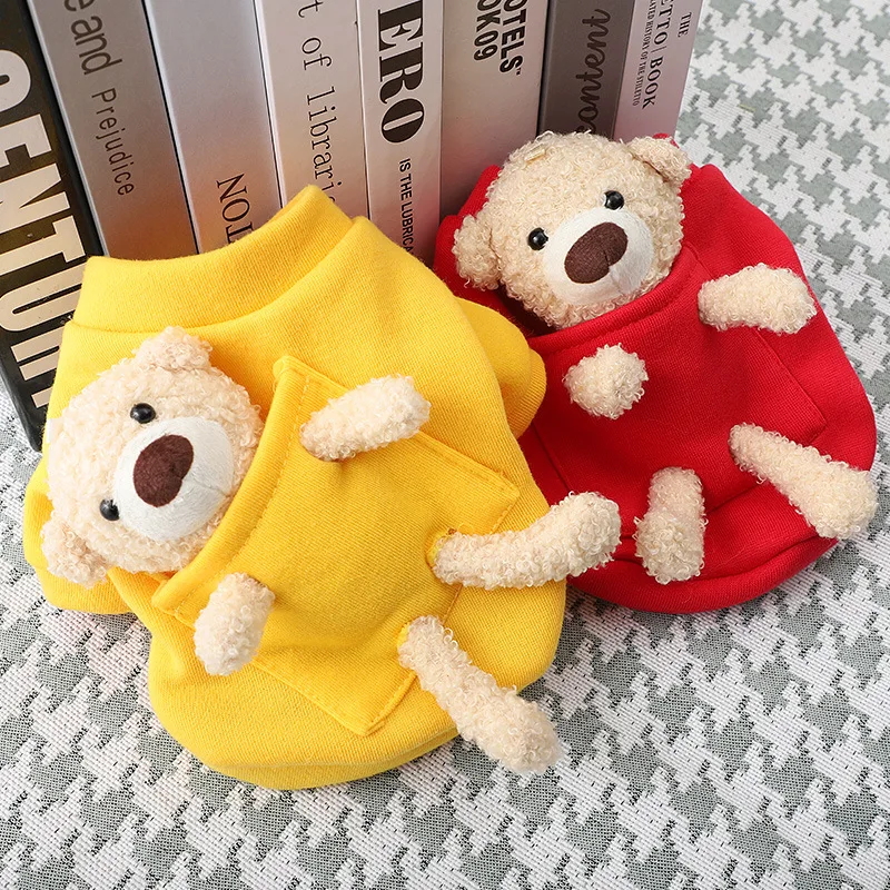 Sudadera de felpa con capucha de oso para perro pequeño