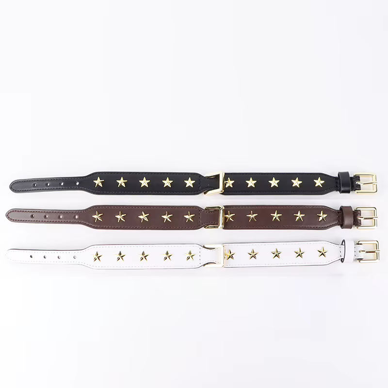 Collar de cuero genuino ancho y ajustable para perros y gatos - imagen 3