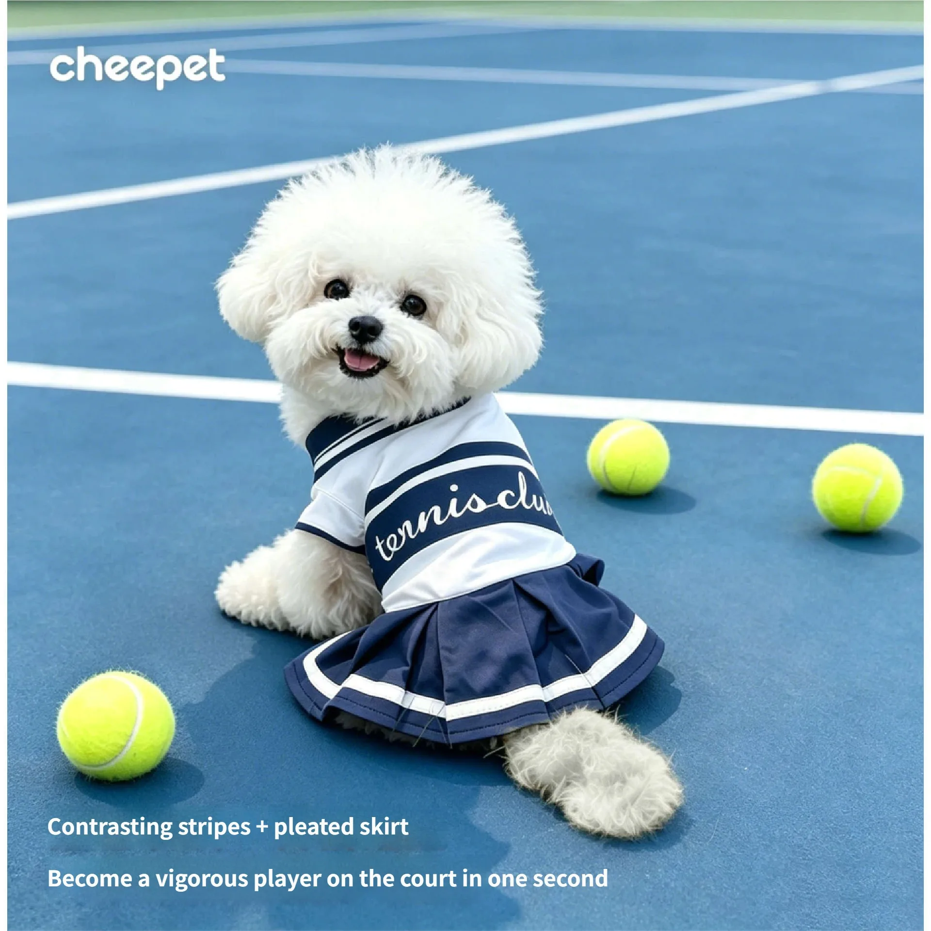 Vestido de tenis clásico para perros pequeños con falda plisada - imagen 3