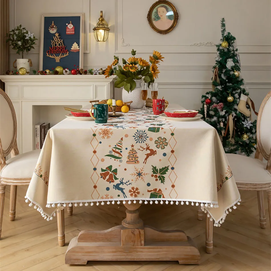 Mantel navideño de poliéster con diseño de árbol de dibujos animados