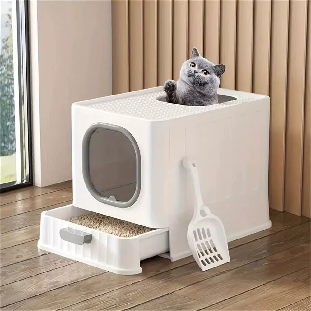 Arenero grande con tapa, pala y cajón tamiz para gatos - imagen 2