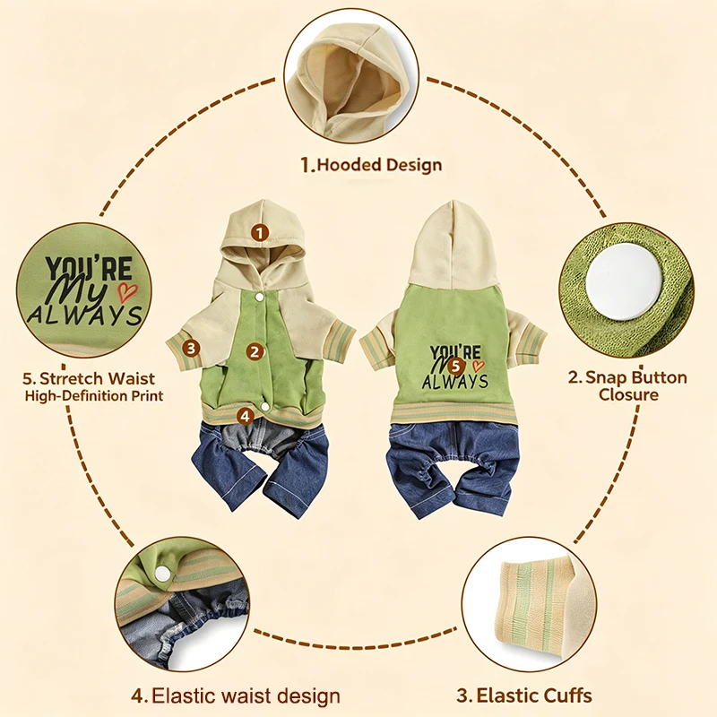 Mono para perros y gatos con estampado de letras – Chaqueta suave de otoño - imagen 3