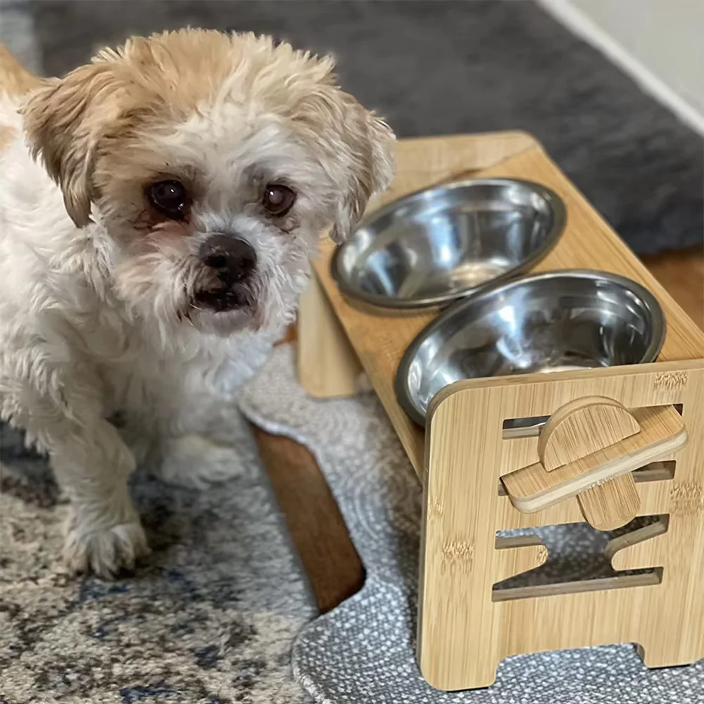 Comedero elevado 15° para perros y gatos con plato de acero inoxidable - imagen 4