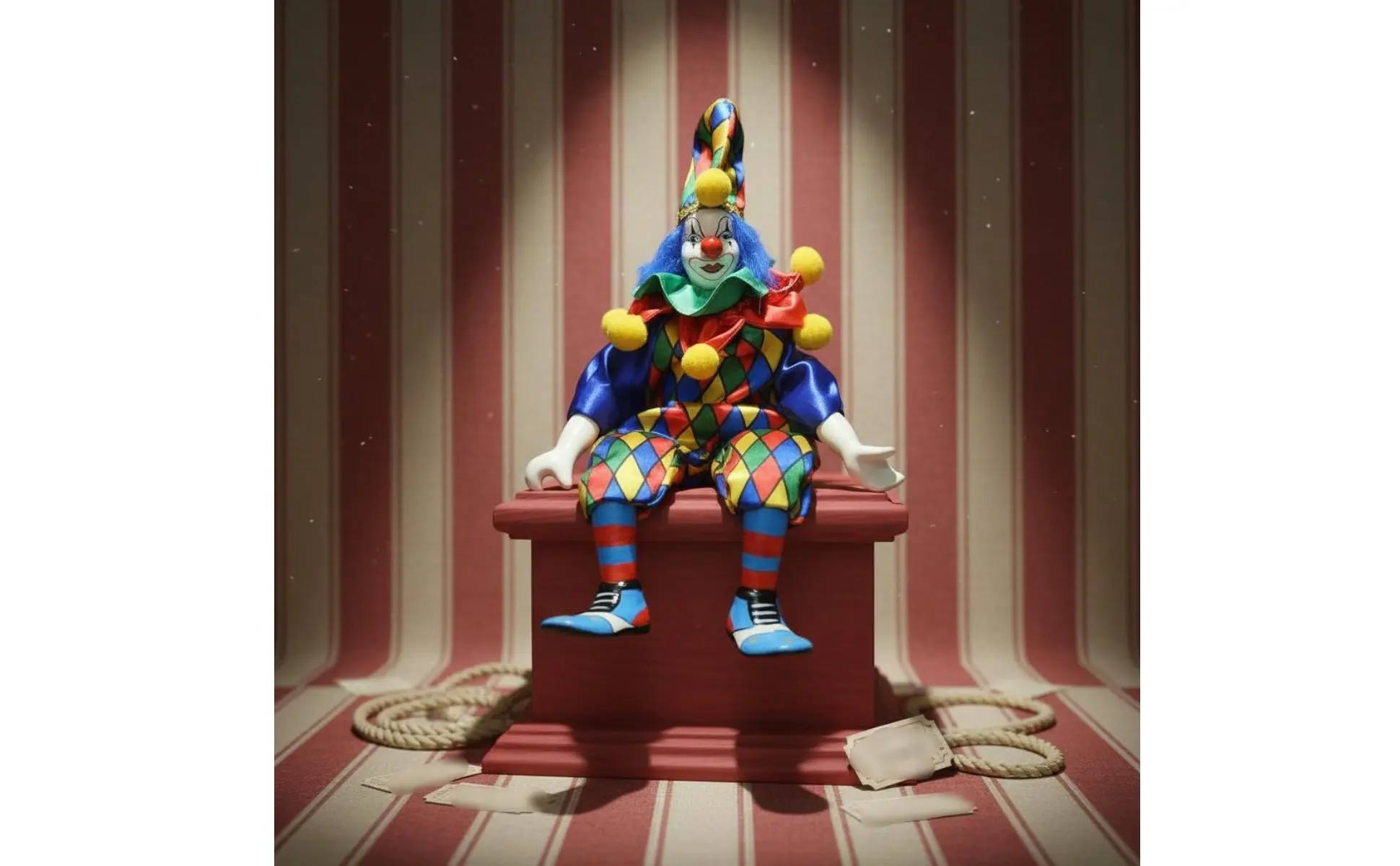 Perfil de la figura de cerámica de payaso sentado
