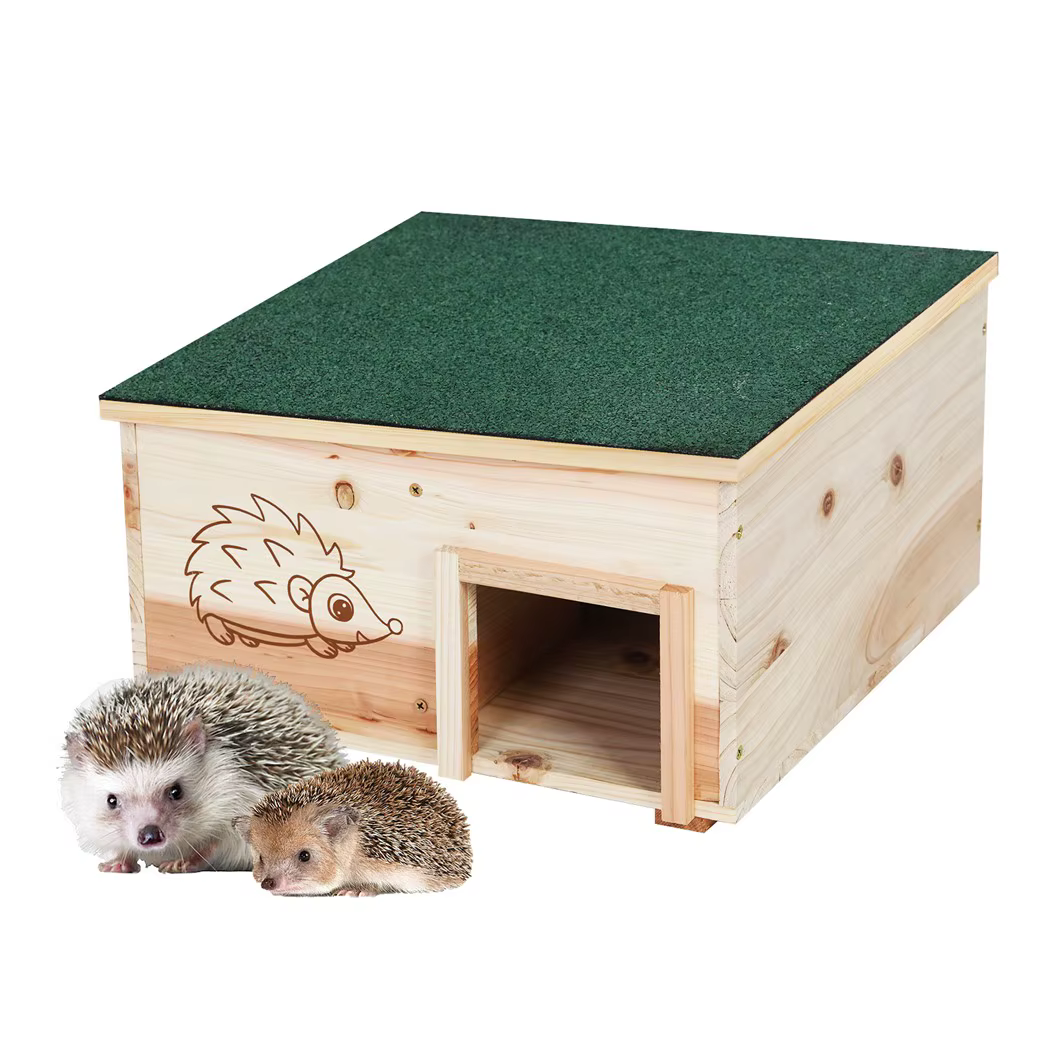 Casa de erizos de madera con techo, refugio seguro para pequeños - imagen 4