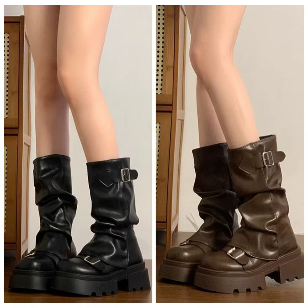 Botas moteras de mujer con plataforma y hebilla estilo punk - imagen 3