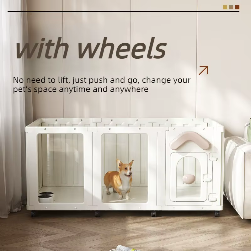 Corral portátil para perros con ruedas – Valla transparente plegable - imagen 5
